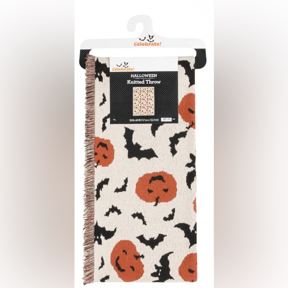 Celebrate Halloween Knitted Throw with Pumpkins and Bats
